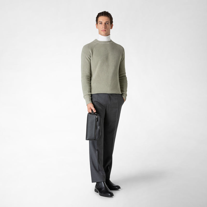 Serapian Trousse bagno doppia zip in pelle cachemire nero