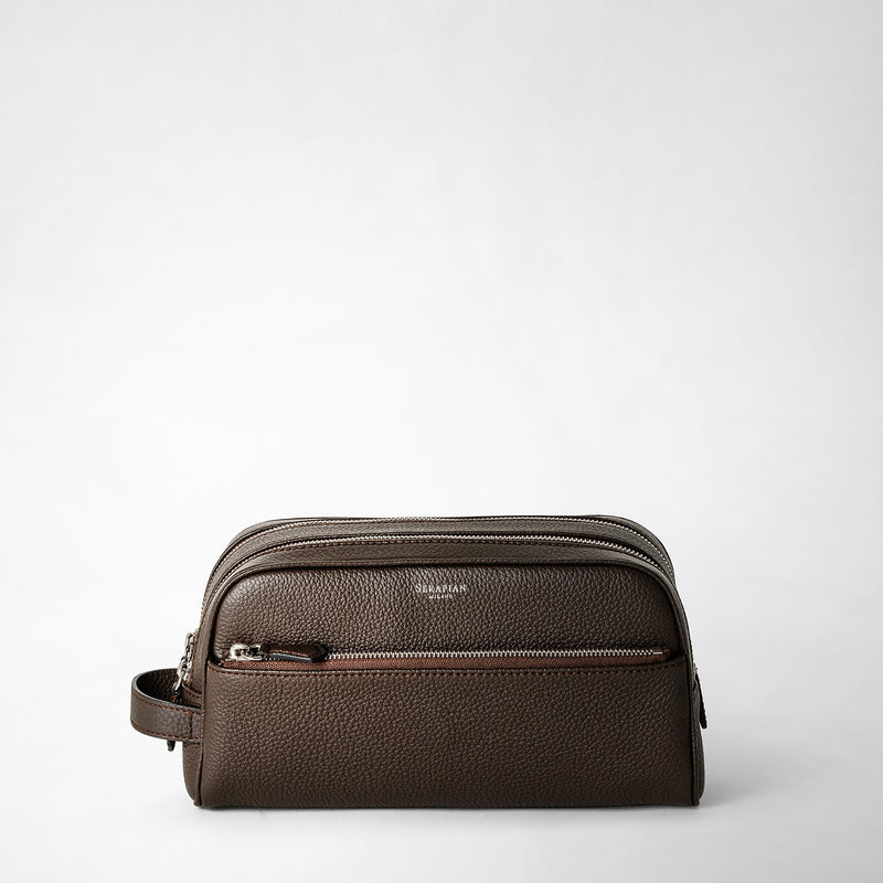 Serapian Trousse Bagno Doppia Zip Pelle Cachemire Espresso