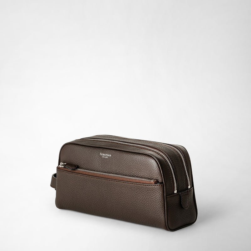 Serapian Trousse Bagno Doppia Zip Pelle Cachemire Espresso