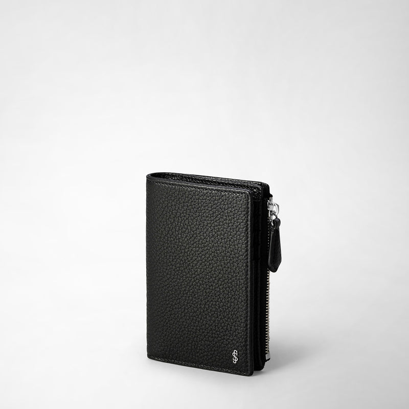 Serapian Vertical Billfold With Zip In Cachemire Leather Black