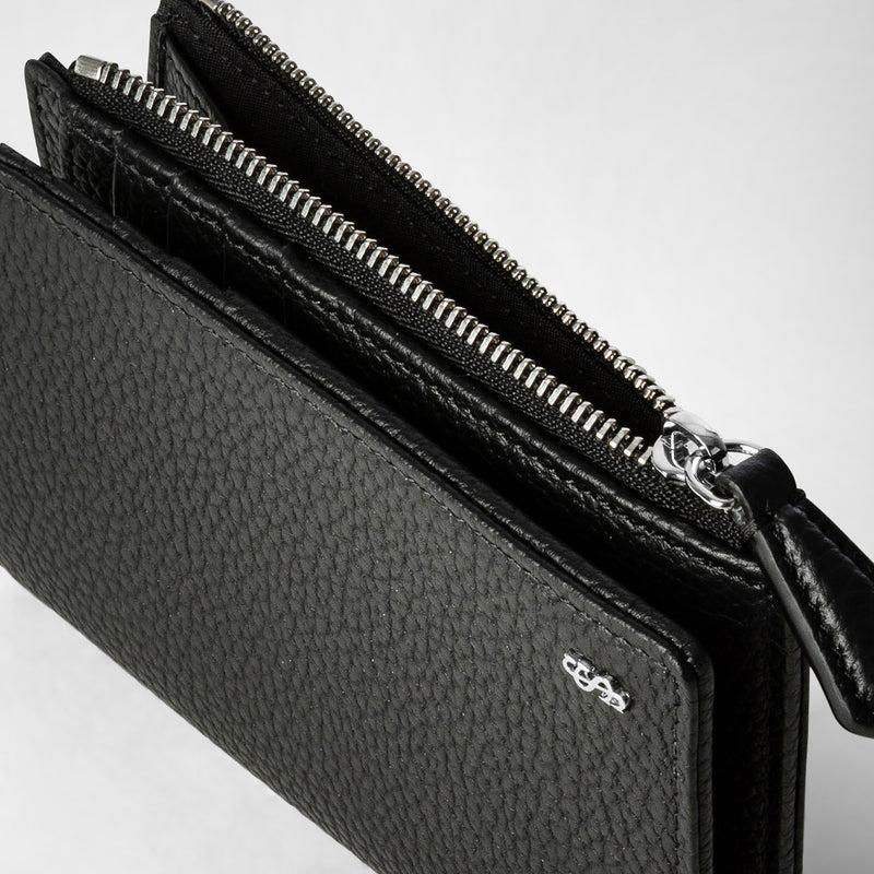 Serapian Vertical Billfold With Zip In Cachemire Leather Black