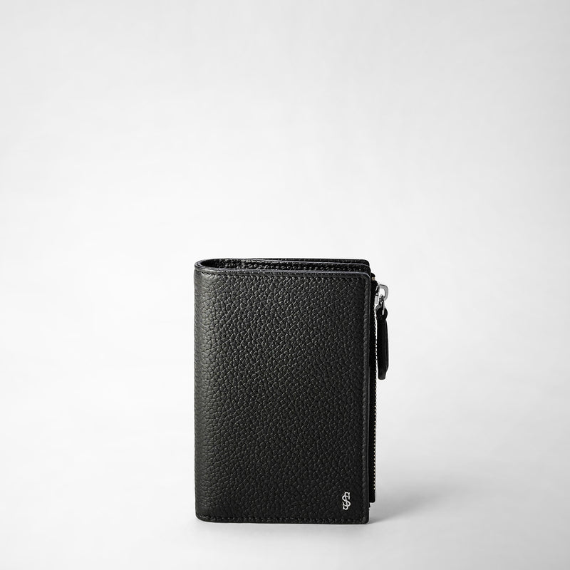 Serapian Vertical billfold with zip in cachemire leather black