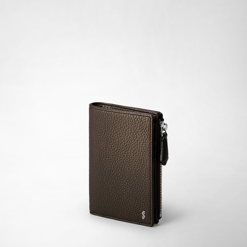 Serapian Vertical Billfold With Zip In Cachemire Leather Espresso