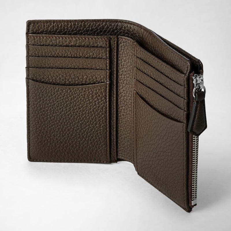 Serapian Vertical Billfold With Zip In Cachemire Leather Espresso