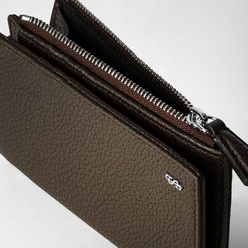 Serapian Vertical Billfold With Zip In Cachemire Leather Espresso