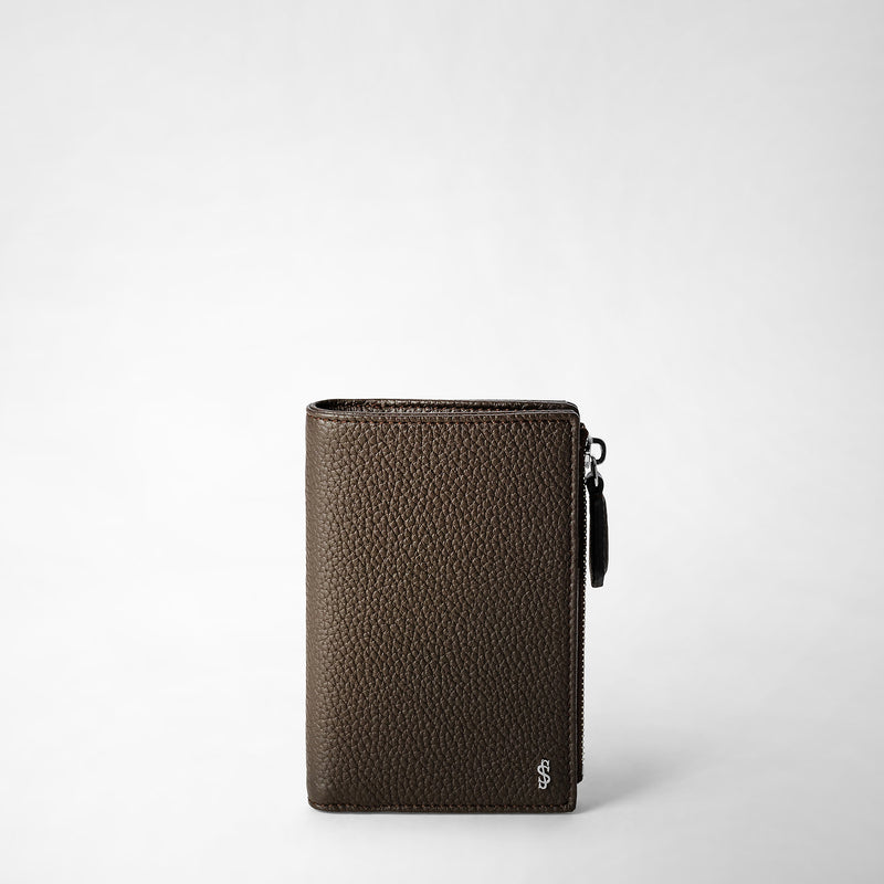 Serapian Vertical billfold with zip in cachemire leather espresso