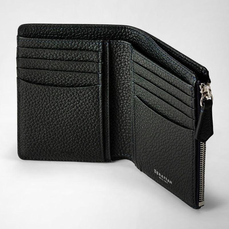Serapian Vertical Billfold With Zip In Cachemire Leather Navy Blue