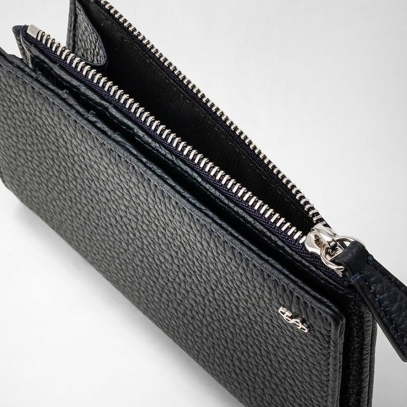 Serapian Vertical Billfold With Zip In Cachemire Leather Navy Blue