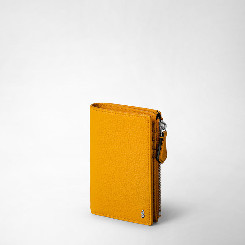 Serapian Vertical Billfold With Zip In Cachemire Leather Ochre