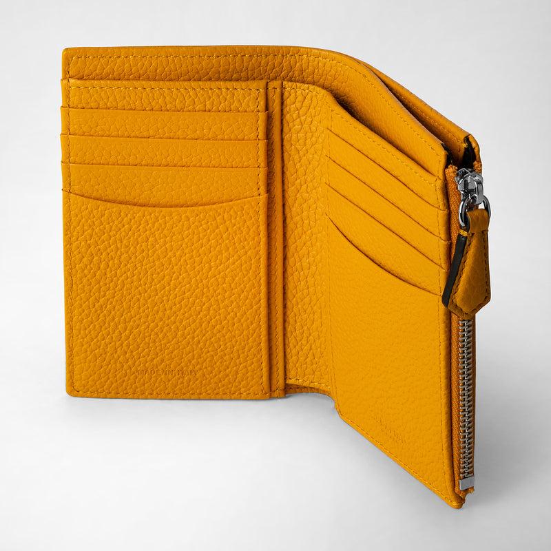 Serapian Vertical Billfold With Zip In Cachemire Leather Ochre