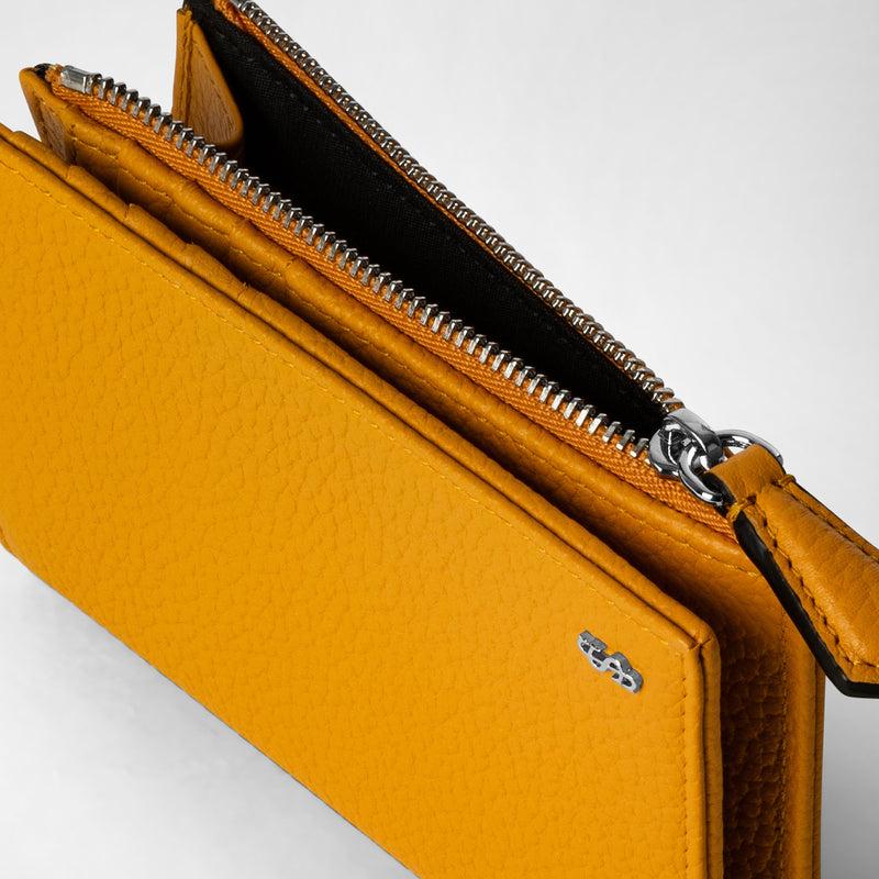 Serapian Vertical Billfold With Zip In Cachemire Leather Ochre