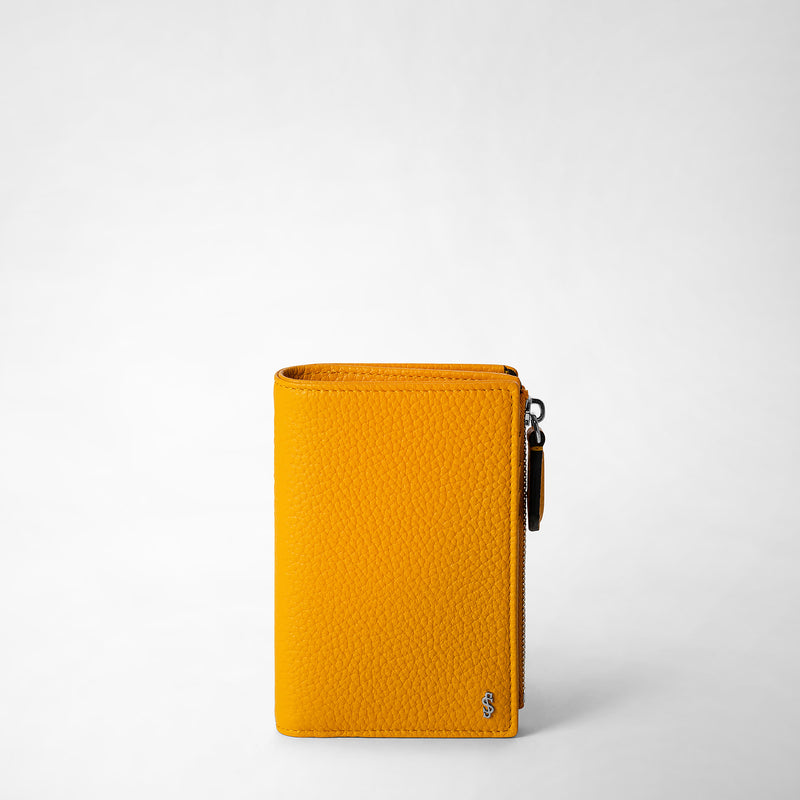 Serapian Vertical billfold with zip in cachemire leather ochre