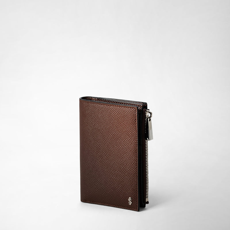 Serapian Vertical Billfold With Zip In Evoluzione Leather Burgundy
