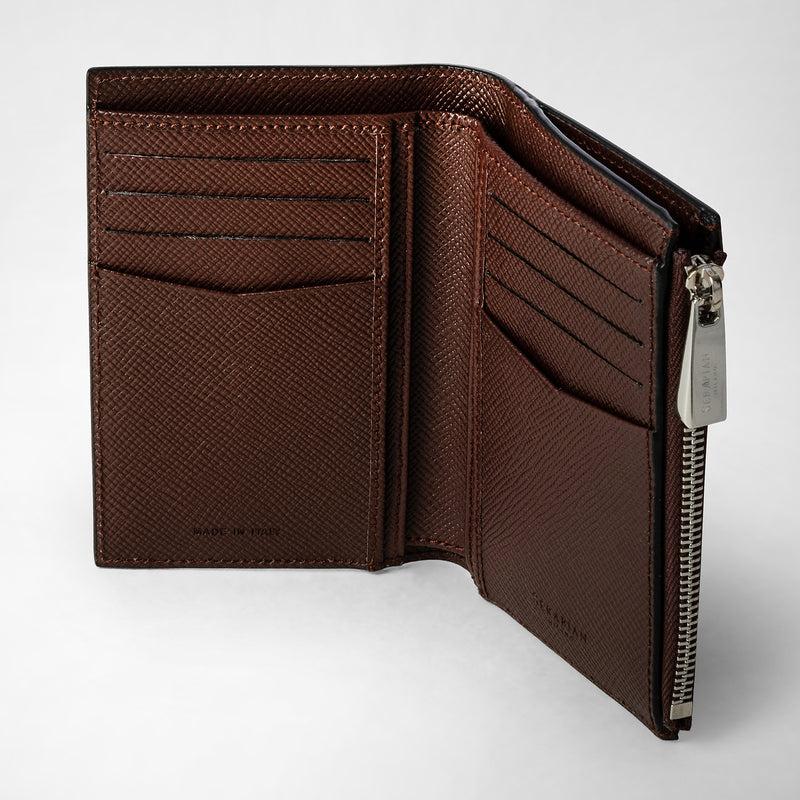 Serapian Vertical Billfold With Zip In Evoluzione Leather Burgundy