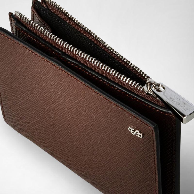 Serapian Vertical Billfold With Zip In Evoluzione Leather Burgundy