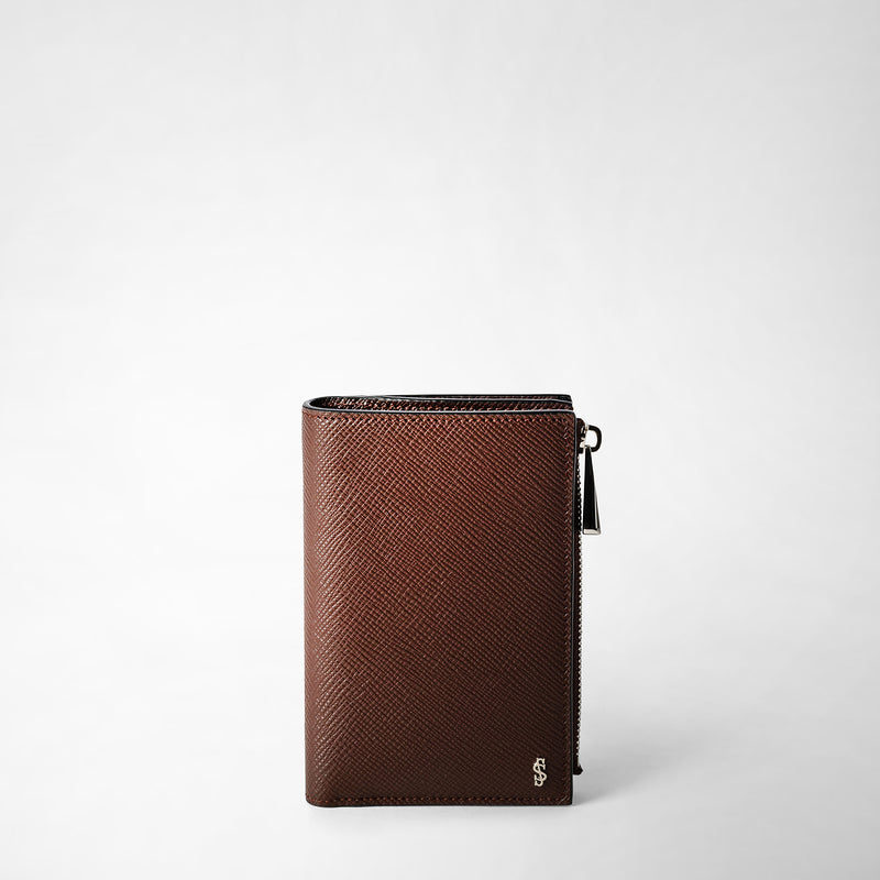 Serapian Vertical billfold with zip in evoluzione leather burgundy