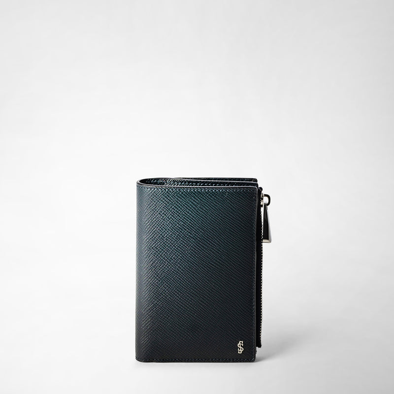 Serapian Vertical billfold with zip in evoluzione leather navy blue