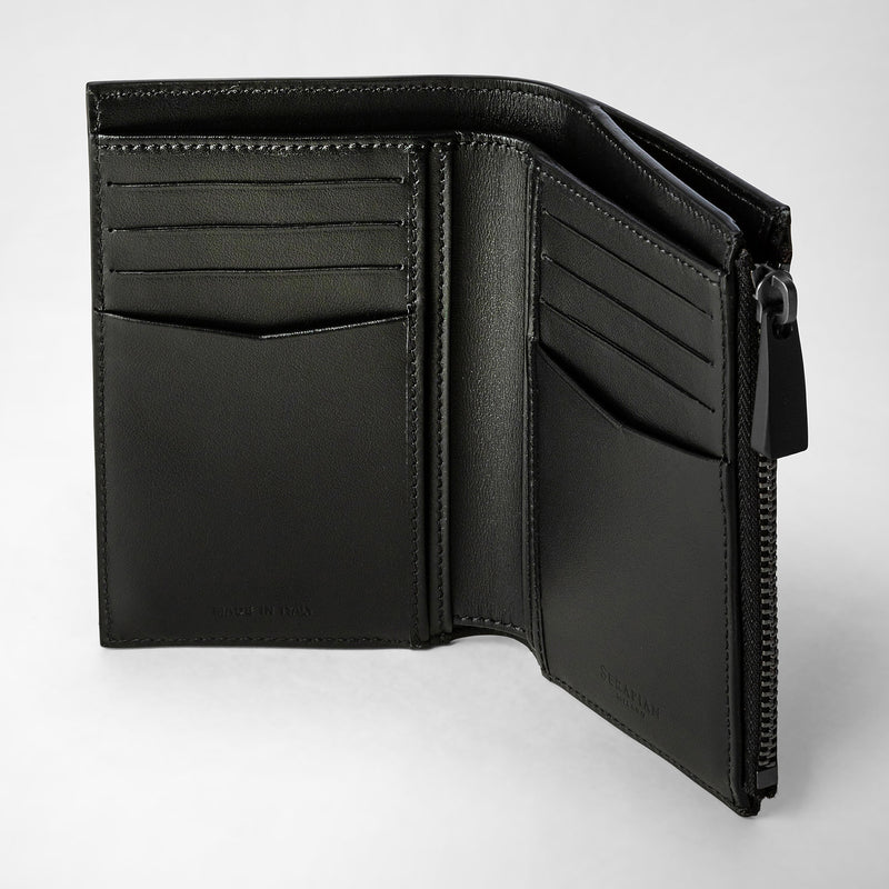Serapian Vertical Billfold With Zip In Stepan Black Black Eclipse