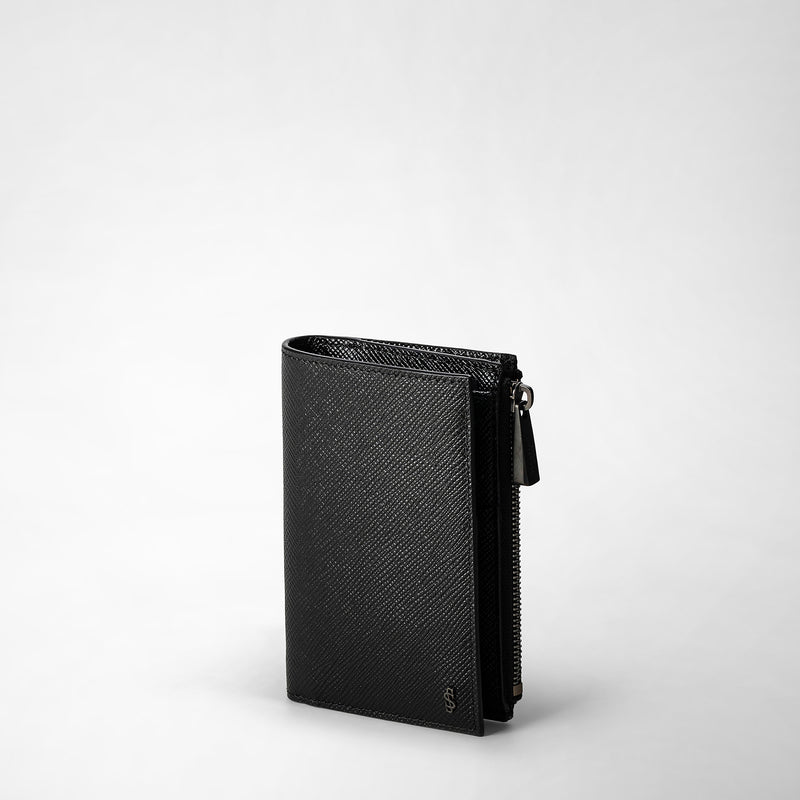 Serapian Vertical Billfold Zip Evoluzione Leather Black Eclipse