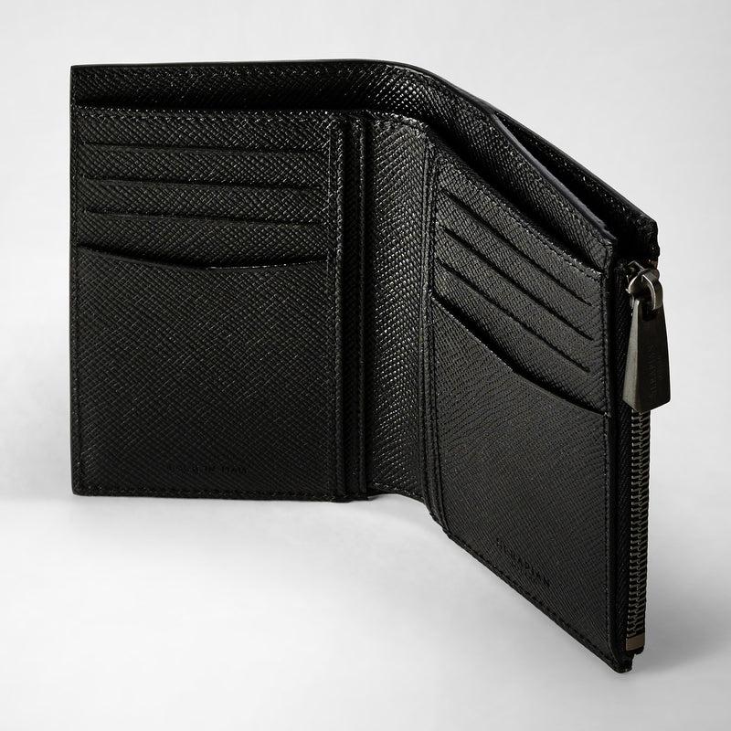 Serapian Vertical Billfold Zip Evoluzione Leather Black Eclipse