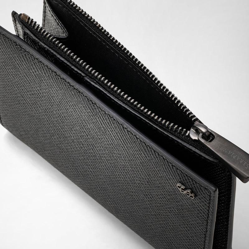 Serapian Vertical Billfold Zip Evoluzione Leather Black Eclipse
