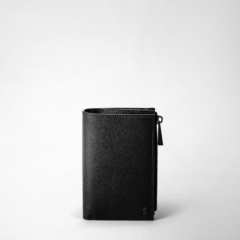 Serapian Vertical billfold zip evoluzione leather black eclipse
