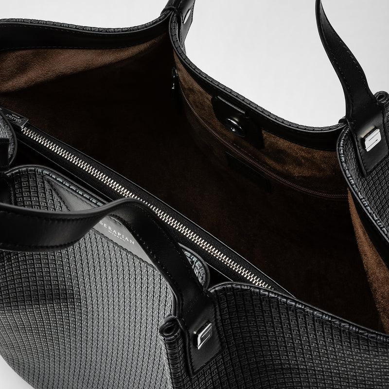 Serapian Vertical Secret Tote Bag In Stepan Asfalto-nero