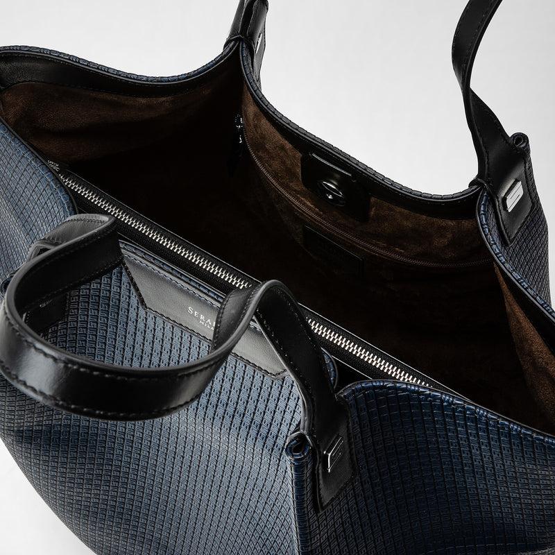 Serapian Vertical Secret Tote Bag Stepan Blu Oceano-nero