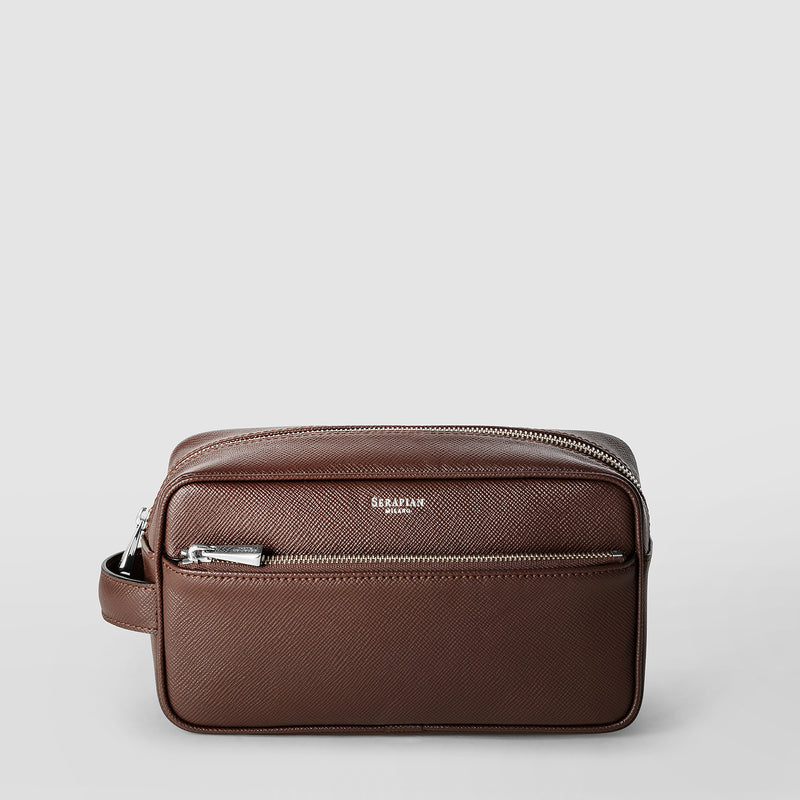 Serapian Wash Bag Recycled Twill Evoluzione Leather Burgundy