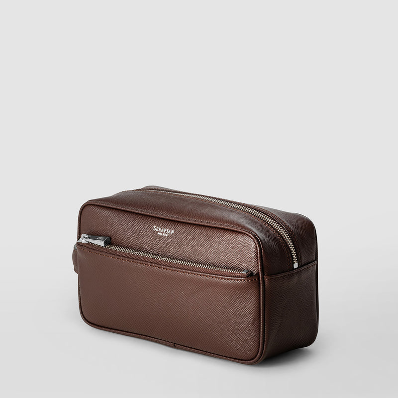 Serapian Wash Bag Recycled Twill Evoluzione Leather Burgundy