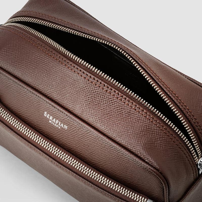 Serapian Wash Bag Recycled Twill Evoluzione Leather Burgundy