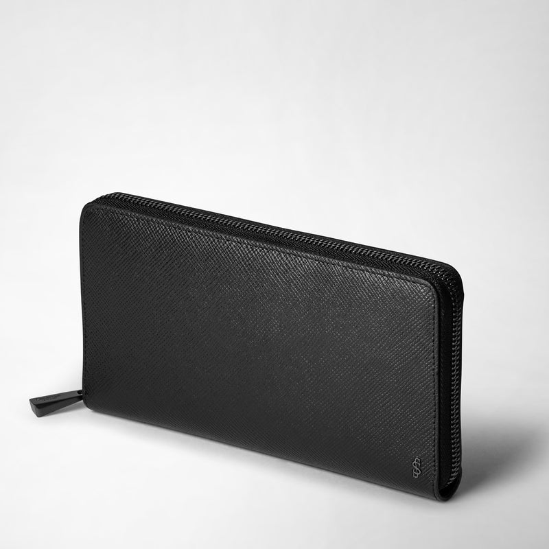 Serapian Zip-around Wallet In Evoluzione Leather Eclipse Black