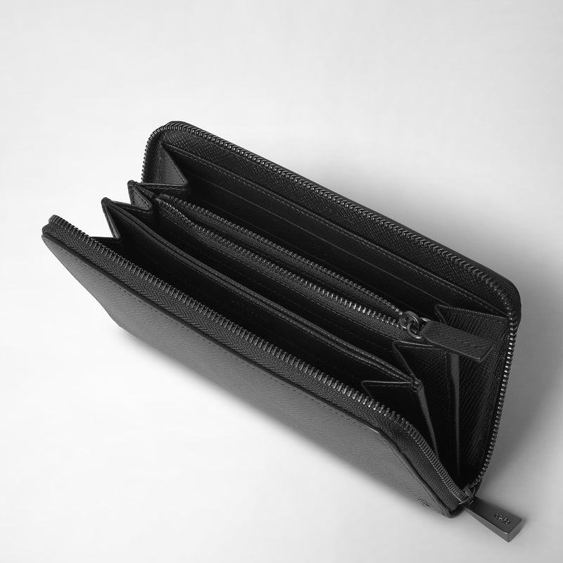 Serapian Zip-around Wallet In Evoluzione Leather Eclipse Black