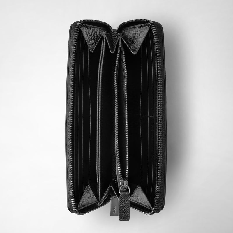 Serapian Zip-around Wallet In Evoluzione Leather Eclipse Black