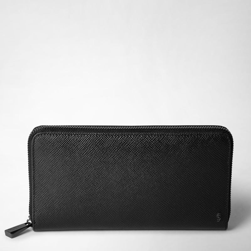 Serapian Zip-around wallet in evoluzione leather eclipse black