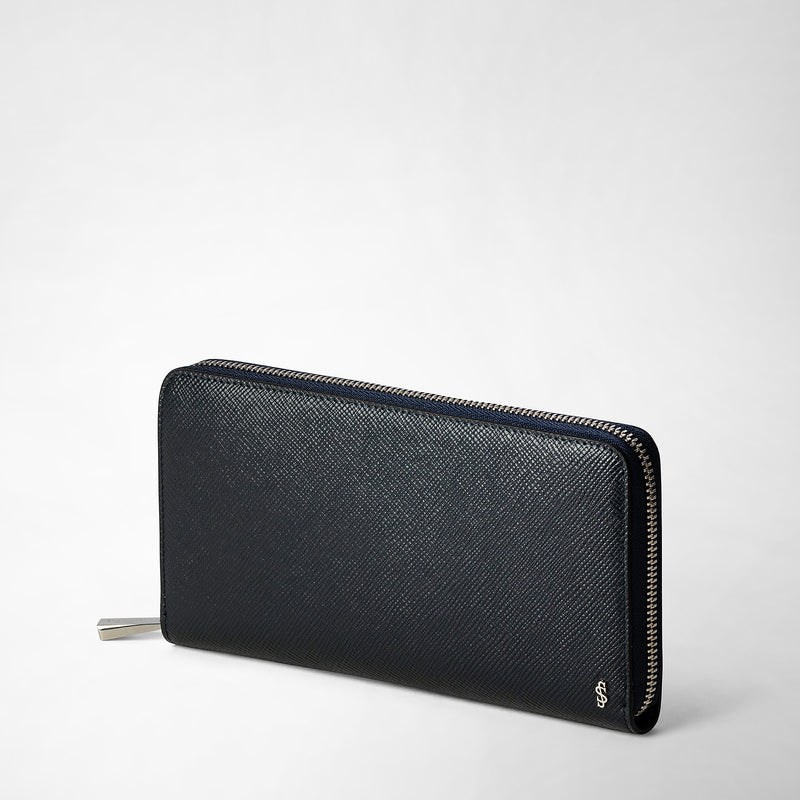 Serapian Zip-around Wallet In Evoluzione Leather Navy Blue