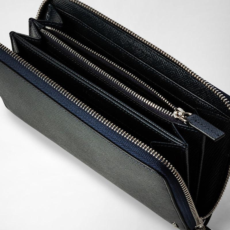 Serapian Zip-around Wallet In Evoluzione Leather Navy Blue