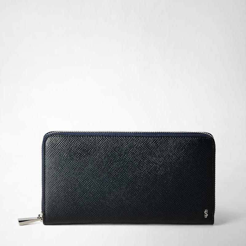 Serapian Zip-around wallet in evoluzione leather navy blue