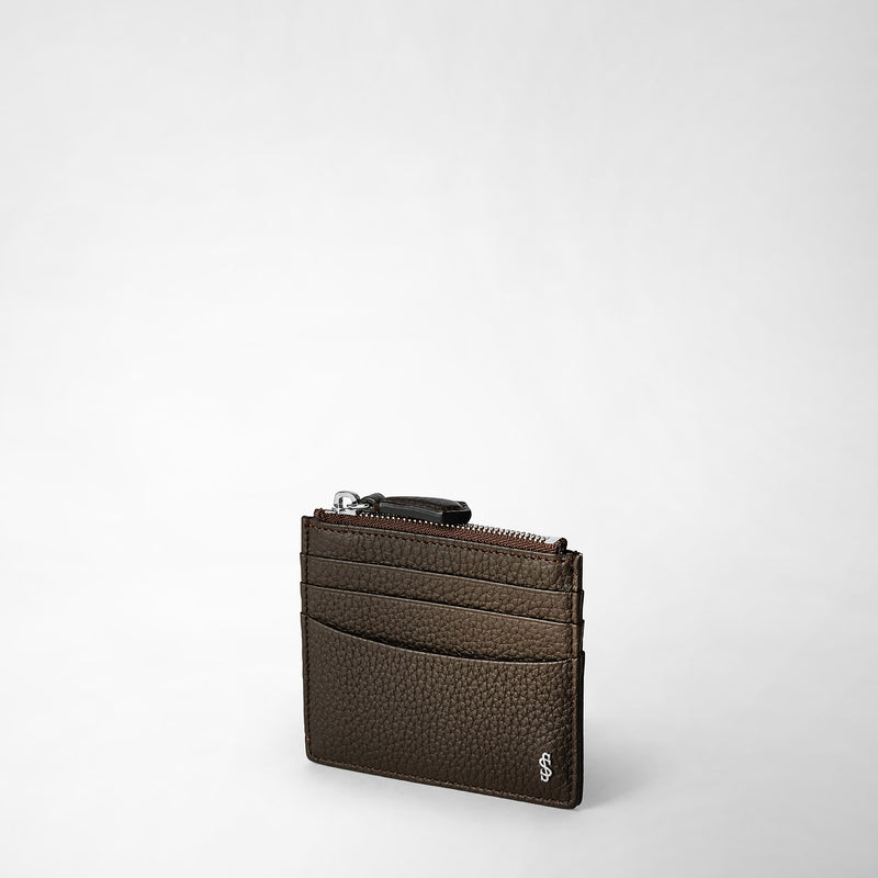 Serapian Zip Card Case In Cachemire Leather Espresso