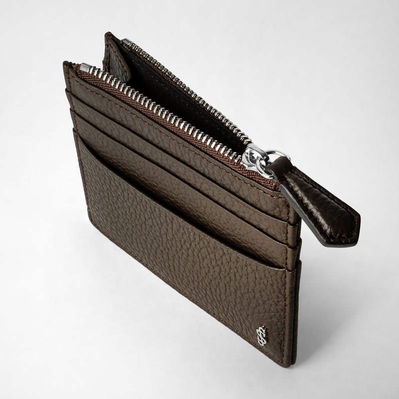 Serapian Zip Card Case In Cachemire Leather Espresso