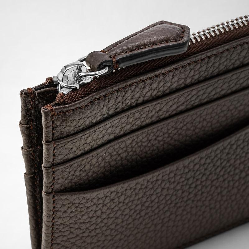 Serapian Zip Card Case In Cachemire Leather Espresso