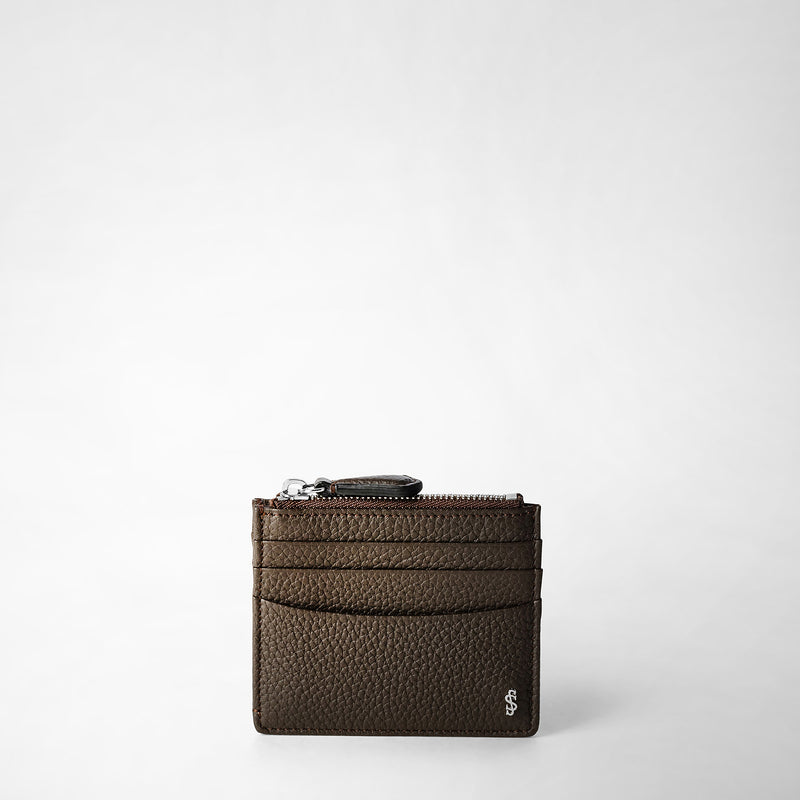 Serapian Zip card case in cachemire leather espresso