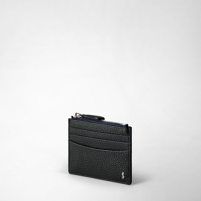 Serapian Zip Card Case In Cachemire Leather Navy Blue