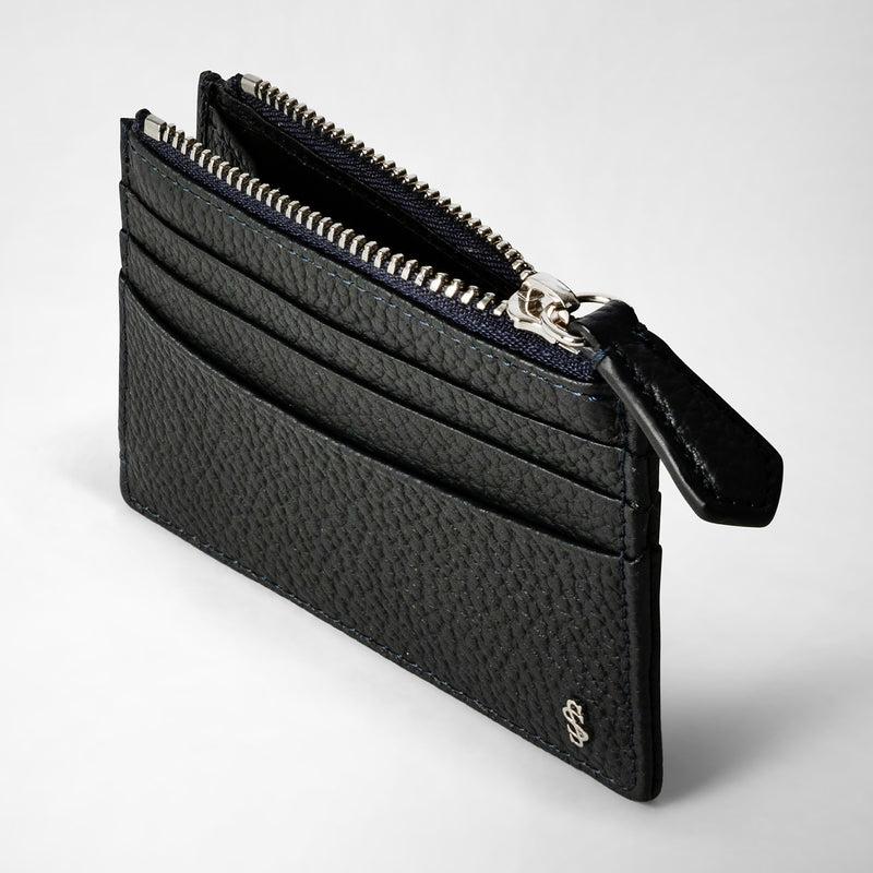 Serapian Zip Card Case In Cachemire Leather Navy Blue