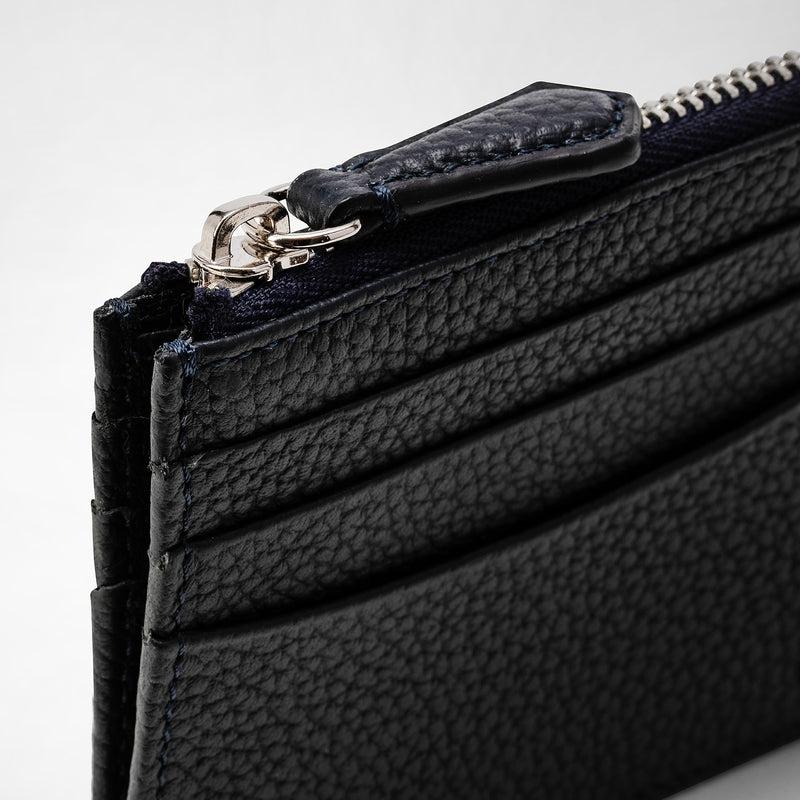Serapian Zip Card Case In Cachemire Leather Navy Blue
