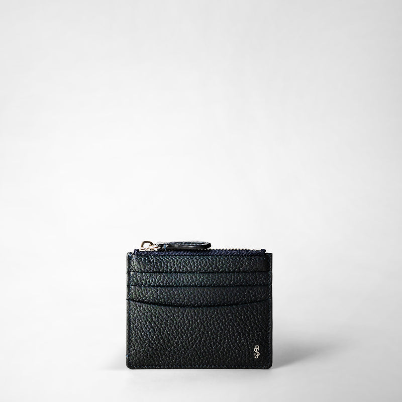 Serapian Zip card case in cachemire leather navy blue