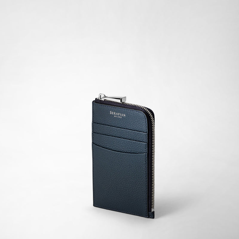 Serapian Zip Card Case In Rugiada Leather Navy Blue