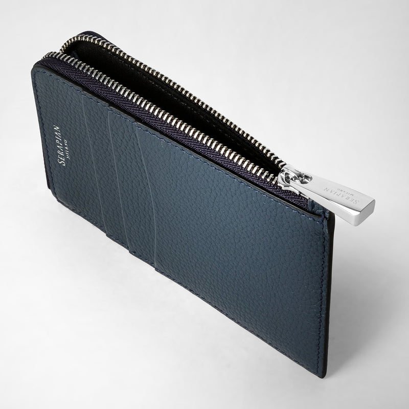 Serapian Zip Card Case In Rugiada Leather Navy Blue