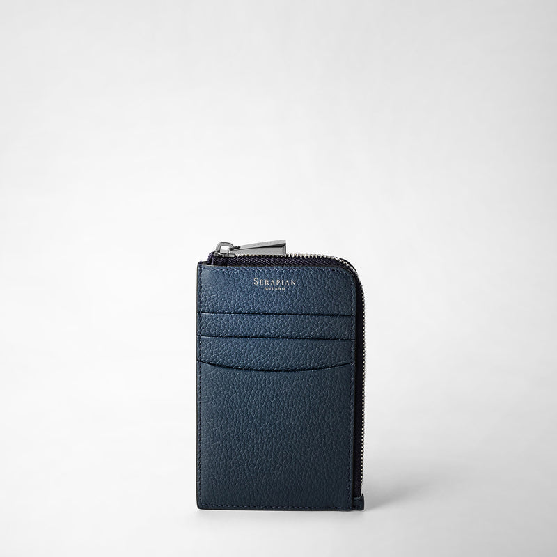 Serapian Zip card case in rugiada leather navy blue