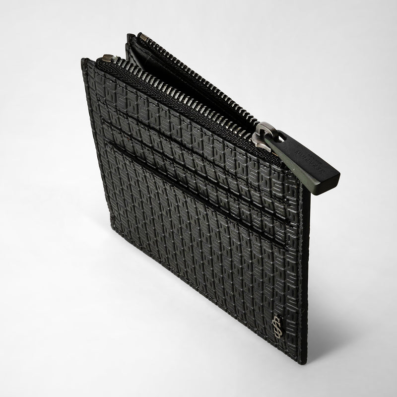 Serapian Zip Card Case In Stepan Black-black Eclipse